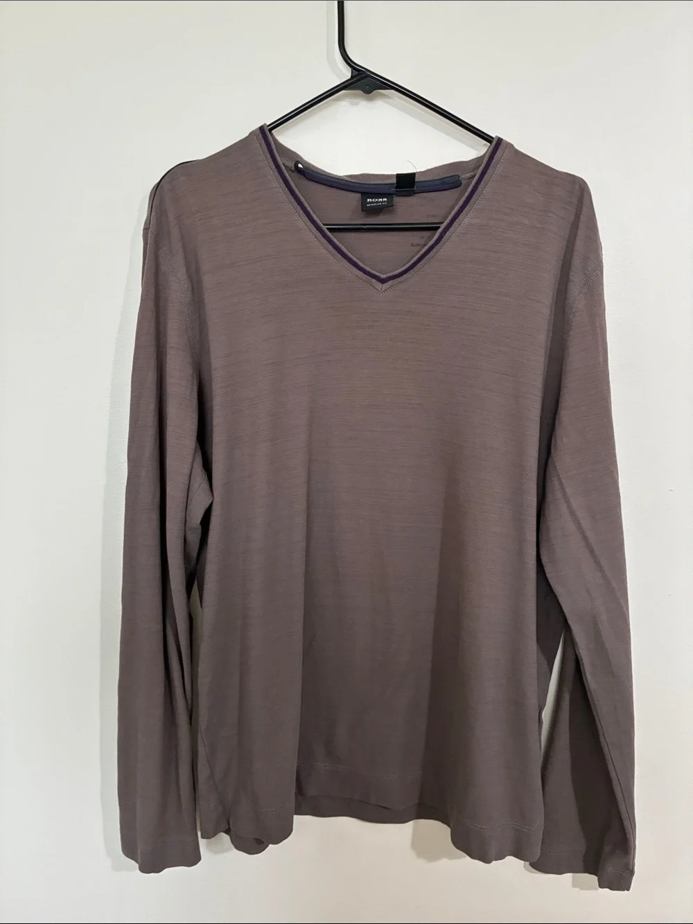 BOSS Hugo Boss Men’s Long Sleeve V-Neck Shirt Regular Fit Brown